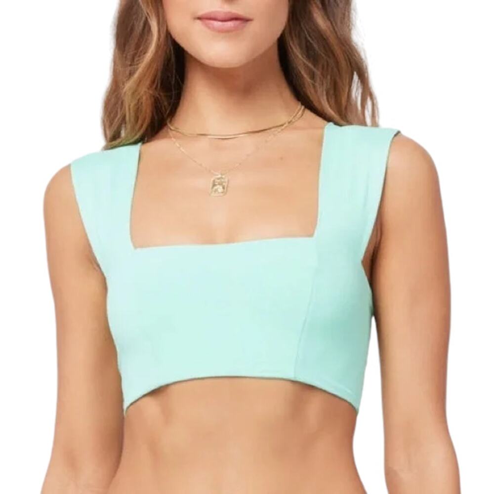 L*Space Teal Parker Pullover Square Neck Wide Strap Bikini Top Blue/green Size D